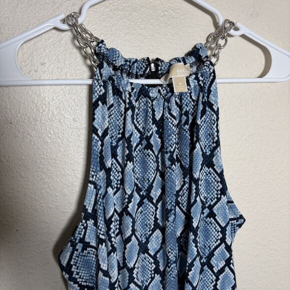 Michael Kors Blouse Women's Small Blue Snake Print Chain Tank Top Career - Picture 2 of 8
